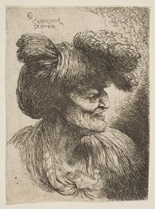 تمثال نصفي لرجل عجوز لا لحى في صورة جانبية تواجه اليمين ، من سلسلة Small Head ...، ca. 1645-1650. بواسطة جيوفاني بينيديتو كاستيجليون
