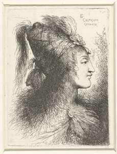 رأس الشاب ذو القبعة العالية رأس امرأة شابة دراسة صغيرة للرؤوس ذات القبعات الشرقية (عنوان السلسلة) بواسطة جيوفاني بينيديتو كاستيجليون