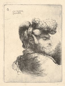 رجل في صورة جانبية يواجه اليمين ، يرتدي قبعة من الفرو ، من سلسلة من Small Heads in Or ...، ca. 1645-1650. بواسطة جيوفاني بينيديتو كاستيجليون