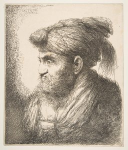 رجل يرتدي عمامة تواجه اليسار ، من سلسلة رؤوس شرقية كبيرة ، كاليفورنيا. 1645-50. بواسطة جيوفاني بينيديتو كاستيجليون