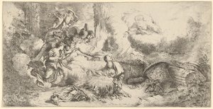 الميلاد مع الله الآب والملائكة ، كاليفورنيا. 1647-50. بواسطة جيوفاني بينيديتو كاستيجليون