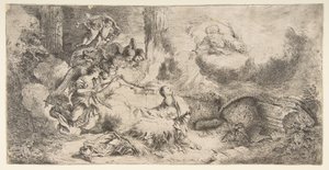 العذراء والطفل ، الله الأب العلوي الأيمن ، الملائكة على اليسار ، كاليفورنيا. 1647-50. بواسطة جيوفاني بينيديتو كاستيجليون