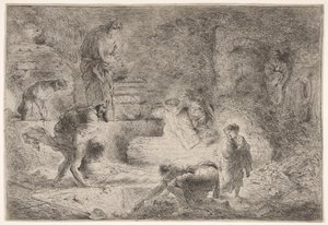 توبيت يدفن الموتى ، كاليفورنيا. 1647-51. بواسطة جيوفاني بينيديتو كاستيجليون