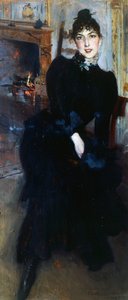 Alaide Banti at the fireplace (oil on panel) بواسطة جيوفاني بولديني