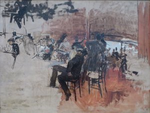 مشهد مقهى للفنان جيوفاني بولديني، حوالي عام 1887، لوحة زيتية على لوحة، قصر جوقة الشرف في كاليفورنيا بواسطة جيوفاني بولديني