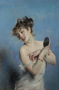 شابة في Déshabillé La toilette ، c. 1880. بواسطة جيوفاني بولديني