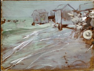 لوحة شاطئ أوستند بقلم جيوفاني بولديني (1842-1931) 27x35 سم بولونيا ، مجموعة خاصة بواسطة جيوفاني بولديني