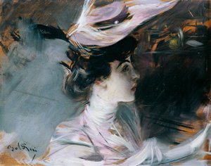 Portrait of Lina Cavalieri with new hat, by Giovanni Boldini (1842-1931) بواسطة جيوفاني بولديني