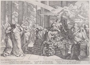 انتحار ديدو الذي يتكئ على محرقة في الوسط ، محاطًا بالعديد من الشخصيات ، 1650-1655. بواسطة جيوفاني سيزار تيستا
