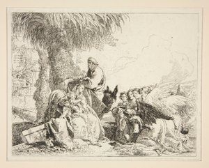 الراحة أثناء الرحلة إلى مصر ، من سلسلة Idee pittoresche sopra la fuga في Egitto (رحلة إلى مصر) بواسطة جيوفاني دومينيكو تيبولو