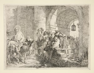 وصول العائلة المقدسة إلى بوابة مدينة ، من سلسلة Idee pittoresche sopra la fuga في Egitto (رحلة إلى مصر) بواسطة جيوفاني دومينيكو تيبولو