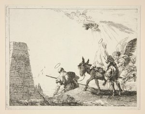 العائلة المقدسة تعبر الهرم ، من سلسلة Idee pittoresche sopra la fuga في Egitto (رحلة إلى مصر) بواسطة جيوفاني دومينيكو تيبولو