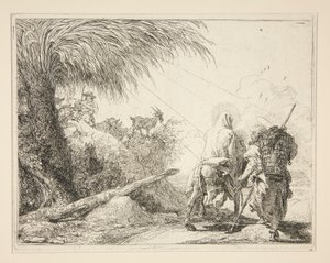 العذراء ، محمولة على الحمار وتُرى من الخلف ، من سلسلة Idee pittoresche sopra la fuga في Egitto (رحلة إلى مصر) بواسطة جيوفاني دومينيكو تيبولو
