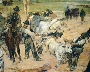 العلامة التجارية للثيران الصغيرة في ماريما ، حوالي عام 1887 ، بقلم جيوفاني فاتوري (1825-1908) ، 86 × 172 سم ، التفاصيل بواسطة جيوفاني فاتوري