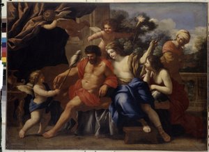 هرقل و Omphale (هرقل و Omphale). لوحة لجيوفاني فرانشيسكو رومانيلي (1610-1662) ، زيت على قماش ، حوالي 1650. الفن الإيطالي