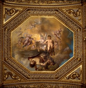 بيرسي يقتل ميدوز. لوحة لجيوفاني رومانيلي (1601-1662) تزين سقف القاعة الأنطونية ، غرفة نوم الشقق الصيفية للملكة آن ملكة النمسا (1601-1666). حوالي 1655-1658. باريس ، متحف اللوفر.