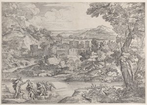 معمودية المسيح في أسفل اليسار ، داخل منظر طبيعي ، 1626-1680. ، 1626-1680. بواسطة جيوفاني فرانشيسكو جريمالدي