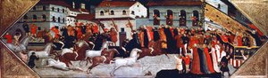 سباق باليو للخيول في شوارع فلورنسا ، رسم جيوفاني دي فرانشيسكو توسكاني (حوالي 1370-1430) ، تفاصيل اللوحة من كاسوني (صندوق) ، إيطاليا