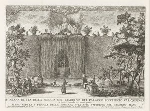 Fontein في de tuinen van het Palazzo del Quirinale te Rome نافورة تُعرف باسم نافورة المطر في حديقة القصر البابوي في Quirinale (...) (العنوان على الكائن) النوافير في قصور وحدائق روما (عنوان السلسلة) Fonteinen in de paleizen en tuine بواسطة جيوفاني جياكومو دي روسي