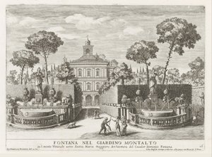 Fonteinen in de tuinen van de Villa Montalto Negroni te روما نافورة في حديقة مونتالتو (...) (العنوان على الكائن) النوافير في قصور وحدائق روما (عنوان السلسلة) Fonteinen in de paleizen en tuinen van Rome (عنوان السلسلة) بواسطة جيوفاني جياكومو دي روسي