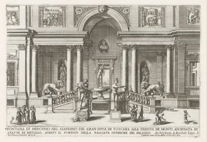 Loggia en tuin van de Villa Medici في روما نافورة عطارد في حديقة دوق توسكانا الأكبر في Trinita de Monti (...) (العنوان على الكائن) النوافير في قصور وحدائق روما (عنوان السلسلة) Fonteinen in de paleizen en tuinen van Rome (se بواسطة جيوفاني جياكومو دي روسي