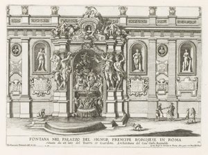 Nymphaeum في binnenplaats في Palazzo Borghese في روما نافورة في قصر الأمير بورغيزي في روما (...) (العنوان على الجسم) النوافير في قصور وحدائق روما (عنوان السلسلة) Fonteinen in de paleizen en tuinen van Rome (سلسلة بواسطة جيوفاني جياكومو دي روسي
