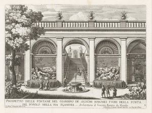 Tuin van een paleis te Rome نشرة من النوافير في حديقة بورومي أمراء (...) (العنوان على الكائن) النوافير في قصور وحدائق روما (عنوان السلسلة) Fonteinen in de paleizen en tuinen van Rome (عنوان السلسلة) بواسطة جيوفاني جياكومو دي روسي