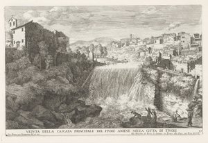 Waterval in de rivier de Aniene bij Tivoli منظر للشلال الرئيسي لنهر Aniene في مدينة تيفولي (العنوان على الجسم) ينابيع حديقة إستي في تيفولي (عنوان السلسلة) فونتينين إن دي توينين فان فيلا ديستي تي تيفولي (عنوان المسلسل)