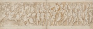 سلاح الفرسان الروماني (LXV) ؛ يتم إحضار رأس مقطوع (فسره Guerra على أنه سجين) وسجين ألماني أمام الإمبراطور (LXVI) ؛ تقدم الرومان (LXVII) بواسطة جيوفاني جويرا