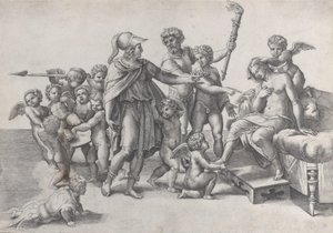 زواج ألكساندر وروكسانا ، ألكساندر محاط ببوتي ، يقدم تاجًا ل ... ، 1520-1539. بواسطة جيوفاني جاكوبو كاراجليو