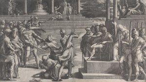 استشهاد القديس بولس وإدانة القديس بطرس 1524-1527. بواسطة جيوفاني جاكوبو كاراجليو