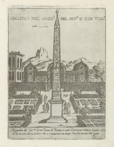 مسلة مصرية في حديقة فيلا ميديشي بروما Obelisco nel giard.o del ser.mo G. D. Di Tosc.a (العنوان على الكائن) الآثار والمباني الحديثة والقديمة في روما (عنوان السلسلة) زخرفة النسيج والمضادات والحداثة dell