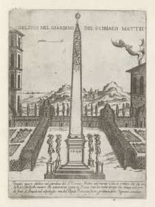 مسلة في de tuin van Ciriaco Mattei المسلة في حديقة S ciriaco Mattei (العنوان على الكائن) Moderne en Antieke monuments en bouwwerken in Rome (عنوان السلسلة) زخارف المباني القديمة والحديثة في مدينة ألما في روما (عنوان السلسلة) بواسطة جيوفاني ماجي