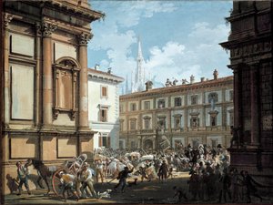 مواطنون ميلانو ينهبون منزل جوزيبي برينا وقت سقوط نابليون الأول عام 1814 (زيت على قماش