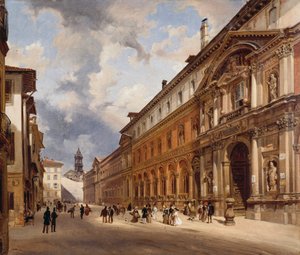 View of Ospedale Maggiore (large hospital) in Milan, by Giovanni Migliara (1785-1837), oil on canvas, 34x40 cm