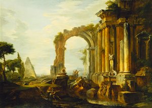 برج من الأنقاض الكلاسيكية مع هرم Cestius والأشكال في المناظر الطبيعية ، بواسطة جيوفاني باولو بانيني