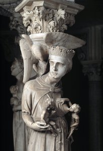 تفاصيل المجموعات المنحوتة الداعمة للكرسي التي أنجزها جيوفاني بيسانو (1248-1314): الكنيسة تغذي أطفالها (تفاصيل المنحوتات التي تدعم المنبر الرخامي ، والكنيسة تغذي أطفالها) 1302-1311 Cathedrale de Pisa (Duomo di Pis) بواسطة جيوفاني بيسانو