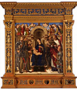 بالا أوليفا. مادونا والطفل على العرش بين القديسين جورج ، فرنسيس الأسيزي ... 1489.