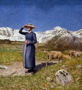 منتصف النهار في جبال الألب A bergere تحمي عينيها من أشعة الشمس. لوحة جيوفاني سيجانتيني (1858-1899) 1891 صن. 7،5x71،57 سم مجموعة O. Fischebacher