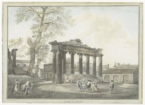 منظر لمعبد زحل في روما Le Temple de la Concorde (العنوان على الكائن) مناظر لروما والمناطق المحيطة بها (عنوان المسلسل) بواسطة لويس دوكروس