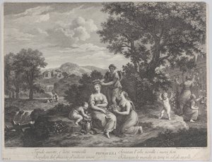 Primavera ، مجموعة من النساء يجمعن الزهور ويصنعن التيجان منها ، كاليفورنيا. 1764.