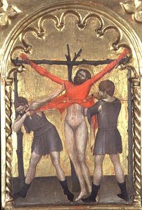المسيح على الصليب ، التفاصيل من عدد كبير من Spedale della Misericordia ، 1353-63 بواسطة جيوفاني دا ميلانو