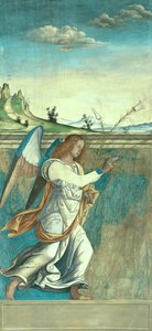 Angel Gabriel ، لوحة البشارة تشكل في الأصل أحد مصاريع الجهاز الخارجية في سان بارتولوميو ، فيتشنزا (درجة الحرارة على قماش) (انظر 183650) بواسطة Giovanni de