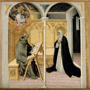 سانت كاترين من سيينا تملي حواراتها ، c.1447-61 (درجة الحرارة على اللوحة)