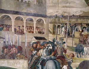 البطولة على شرف كريستيان الأول ملك الدنمارك في كاستيلو دي مالباغا ، التفاصيل من الجانب الأيسر ، 1520-30