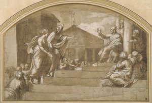 Martha Bringing Mary Magdalene to Christ (pen & ink on paper) بواسطة جوليو (أتر. إلى) رومانو