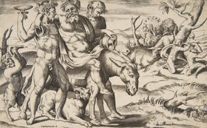 سيلينوس مخمور يركب حمارًا يدعمه الساتير ، 1531-157