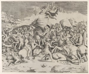 قسطنطين يهزم الطاغية ماكسينتيوس ، الملائكة التي تحمل السيوف تطير فوقها ، 1544. ، 1544. بواسطة جوليو بوناسون