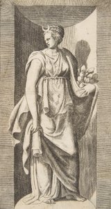 ديانا تحمل الفاكهة في يدها اليسرى واقفة داخل كوة ، كاليفورنيا. 1531-76. بواسطة جوليو بوناسون