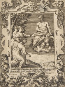 يسأل جونو على اليسار كوكب المشتري لمساعدة الإغريق ، داخل إطار مفصل ، من '... ، 1531-1576. بواسطة جوليو بوناسون